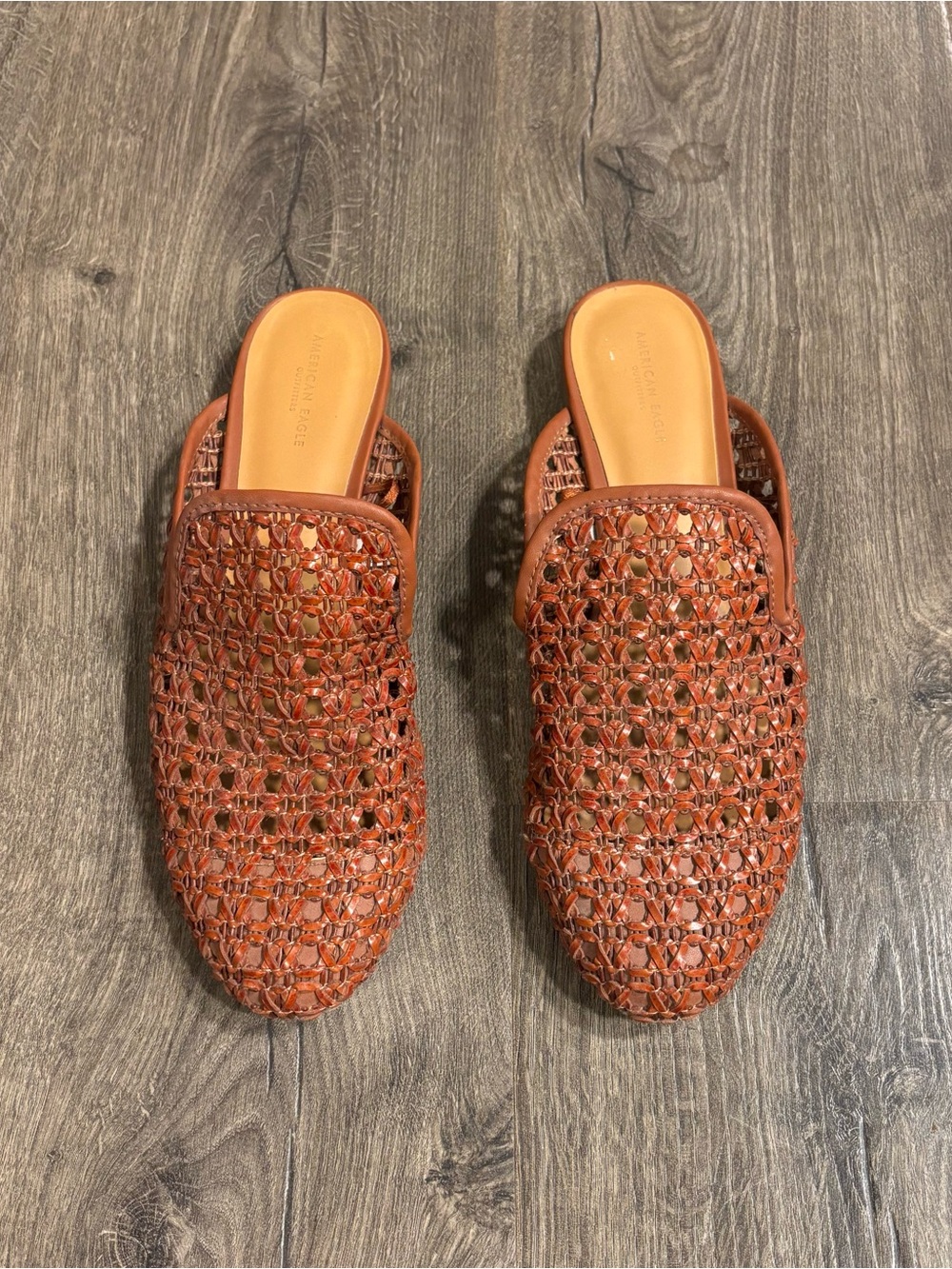 American Eagle Sandals Womens Size 8 Brown Weaved Mesh Slip On Low Heels Shoes